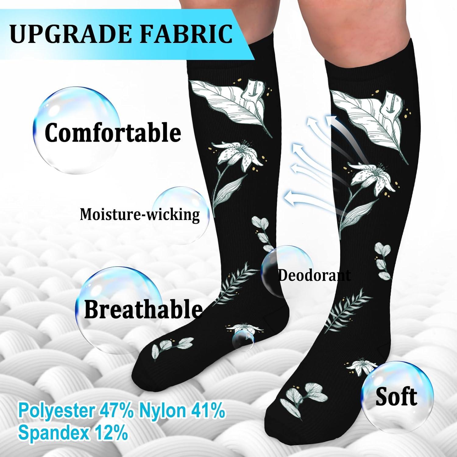 image:image3040mmHg Medical Graduated Compression Socks for WomenampMen CirculationCompression StockingsKnee High Socks for SupportHikingRunning72 Pack Flowers Black grey