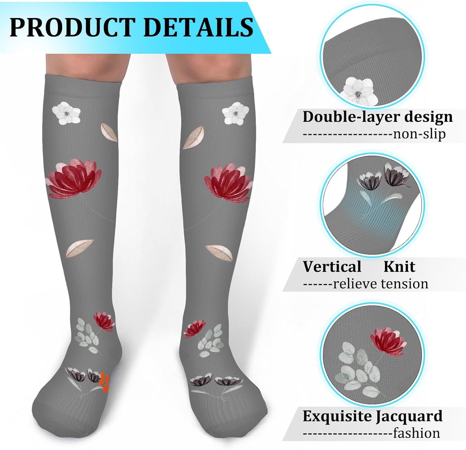 image:image3040mmHg Medical Graduated Compression Socks for WomenampMen CirculationCompression StockingsKnee High Socks for SupportHikingRunning72 Pack Flowers Black grey