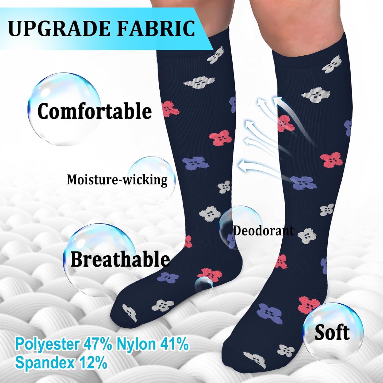 image:image3040mmHg Medical Graduated Compression Socks for WomenampMen CirculationCompression StockingsKnee High Socks for SupportHikingRunning72 Pack Flowers Navy Pink