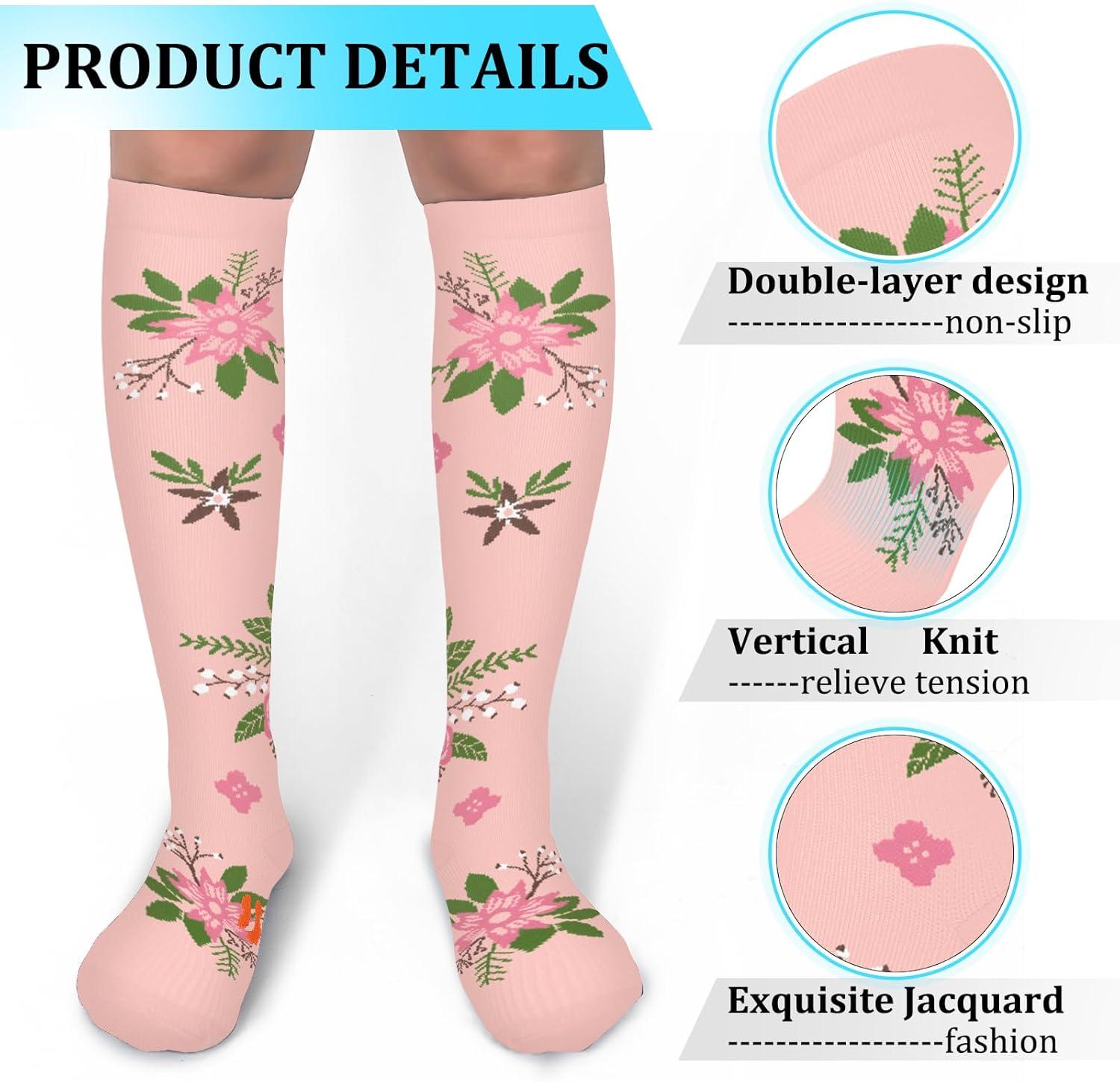 image:image3040mmHg Medical Graduated Compression Socks for WomenampMen CirculationCompression StockingsKnee High Socks for SupportHikingRunning72 Pack Flowers Navy Pink