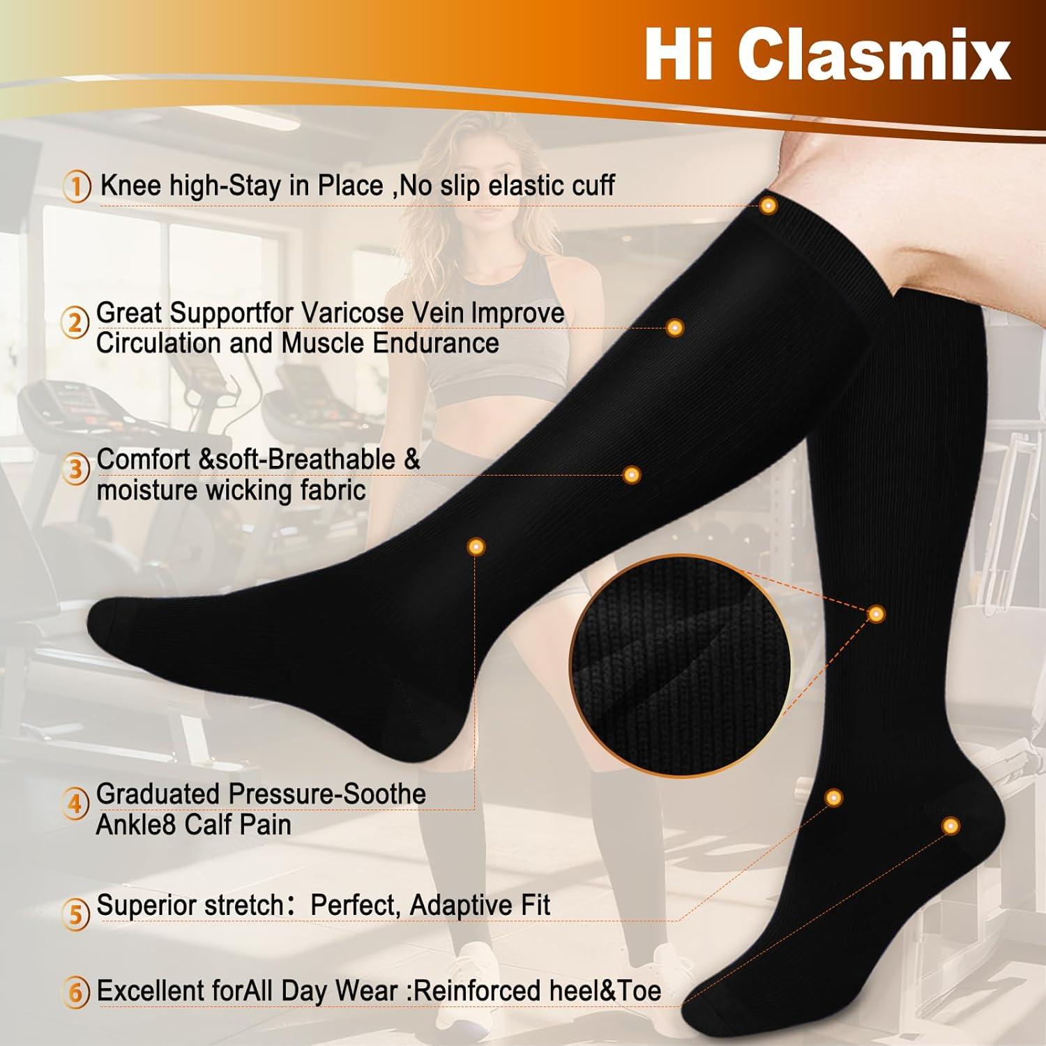 image:imageGraduated Compression Socks for WomenampMen 2030mmhg Knee High Socks Travel Hiking Running Stocking015 Pairs Black