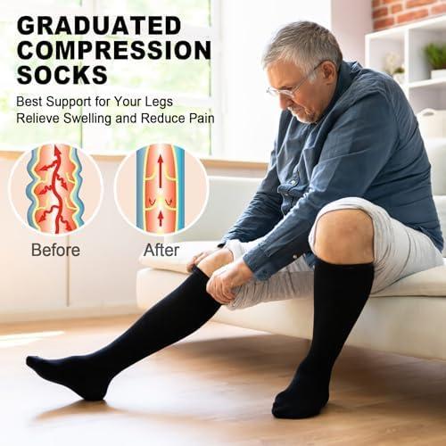 image:imageGraduated Compression Socks for WomenampMen 2030mmhg Knee High Socks Travel Hiking Running Stocking015 Pairs Black
