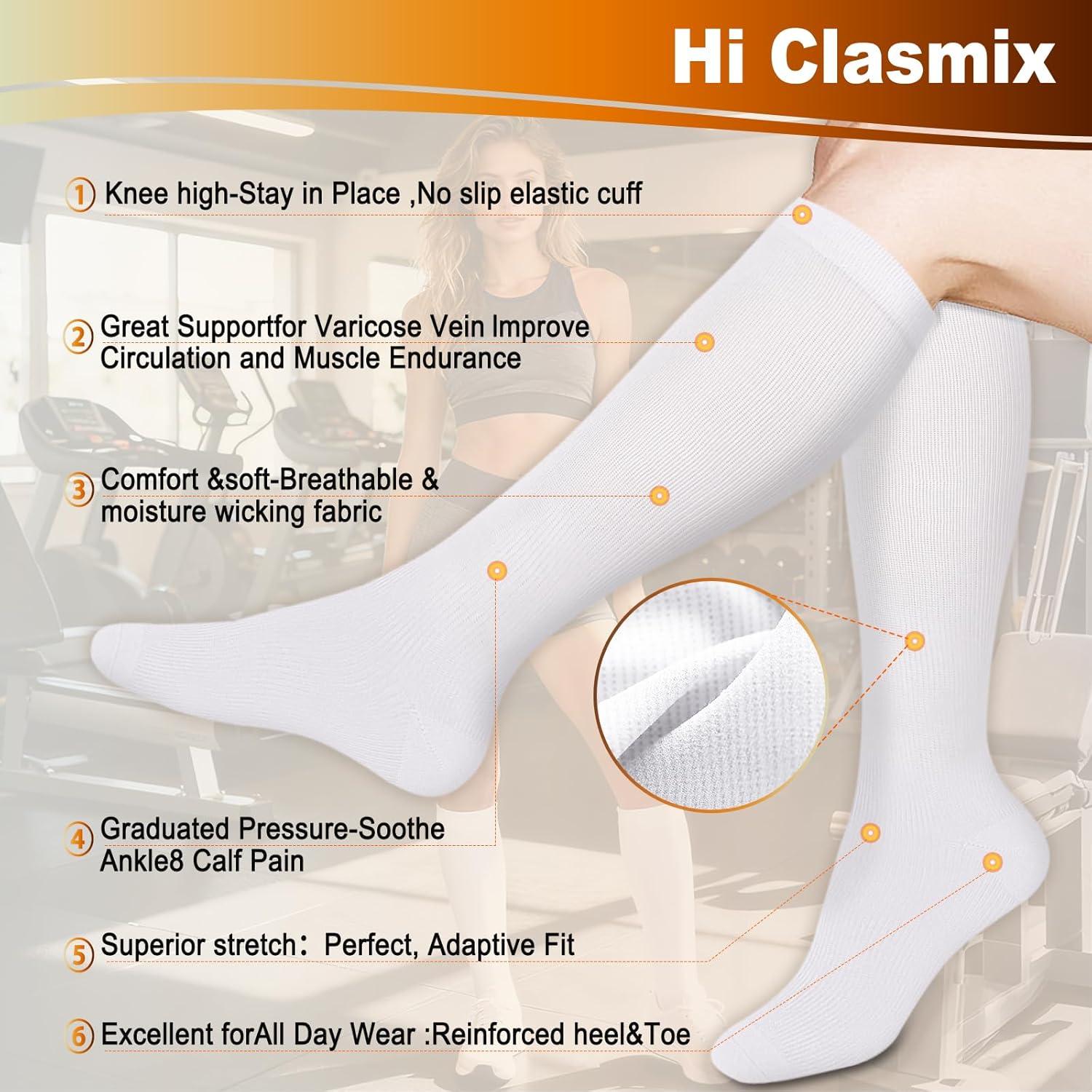 image:imageGraduated Compression Socks for WomenampMen 2030mmhg Knee High Socks Travel Hiking Running Stocking025 Pairs White