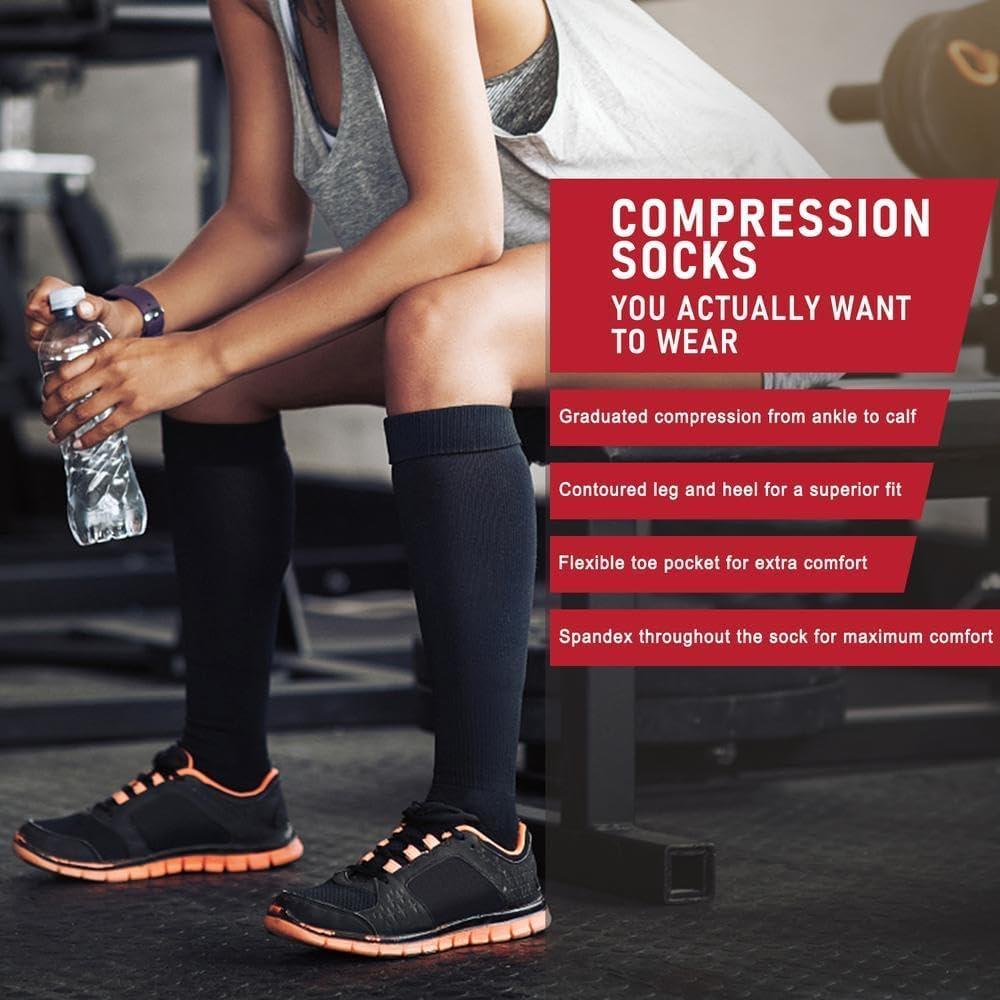 image:imageGraduated Compression Socks for WomenampMen 2030mmhg Knee High Socks Travel Hiking Running Stocking045 Pairs Multi Solid 01