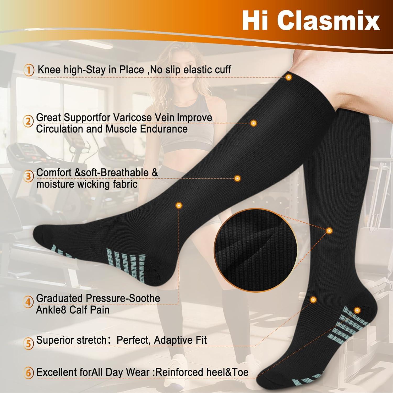 image:imageGraduated Compression Socks for WomenampMen 2030mmhg Knee High Socks Travel Hiking Running Stocking045 Pairs Multi Stripe
