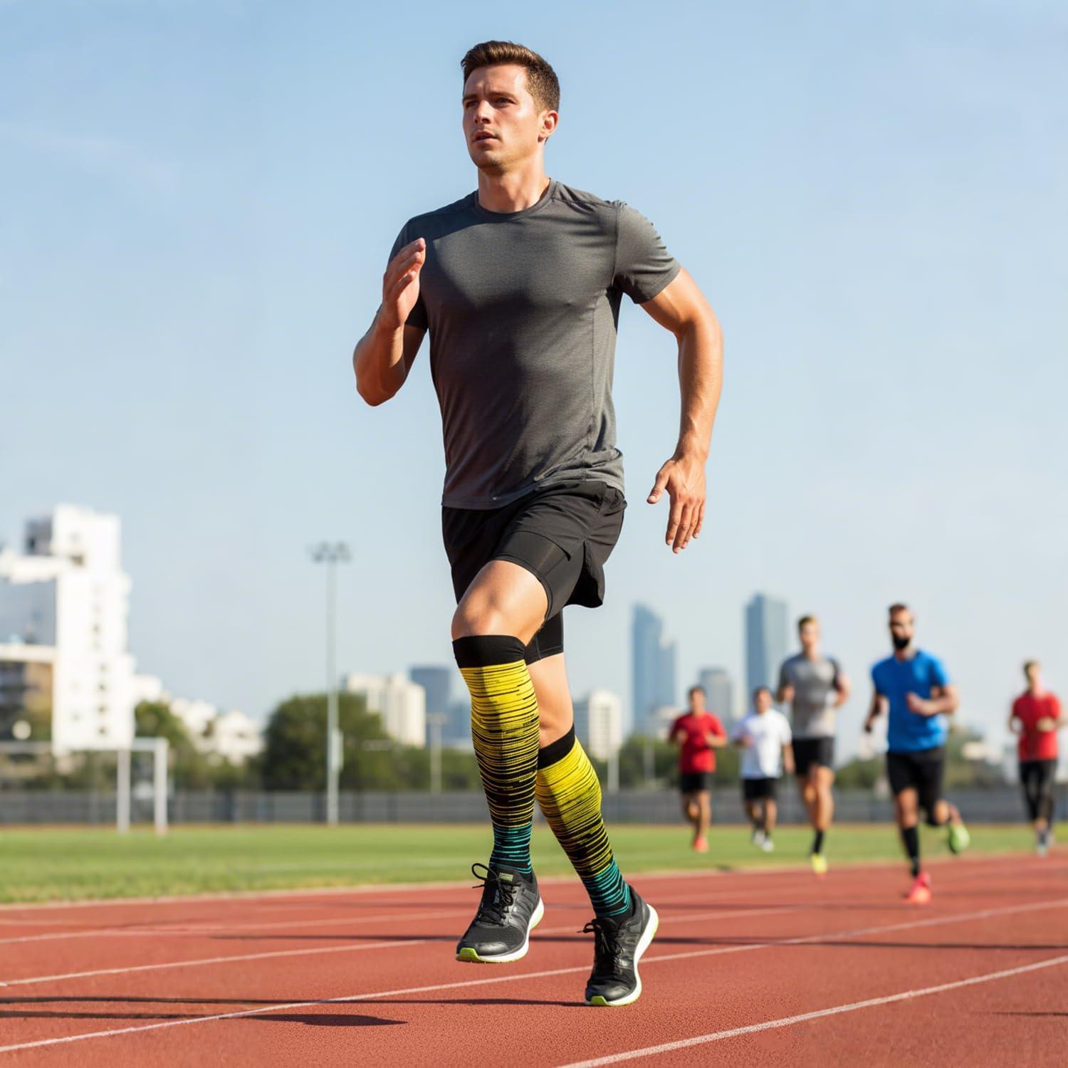 image:imageGraduated Compression Socks for WomenampMen 2030mmhg Knee High Socks Travel Hiking Running Stocking055 Pairs Multi Stripe 02