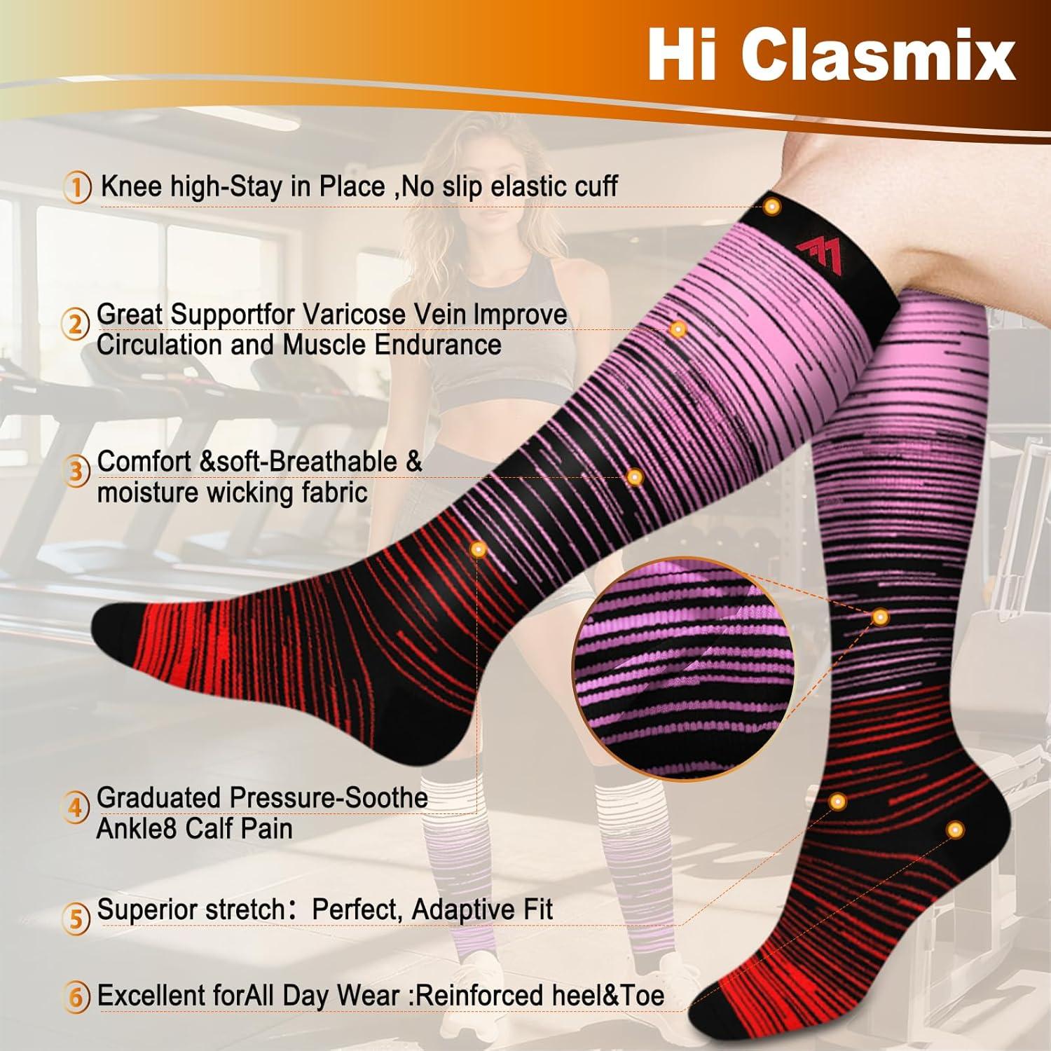 image:imageGraduated Compression Socks for WomenampMen 2030mmhg Knee High Socks Travel Hiking Running Stocking055 Pairs Multi Stripe 02