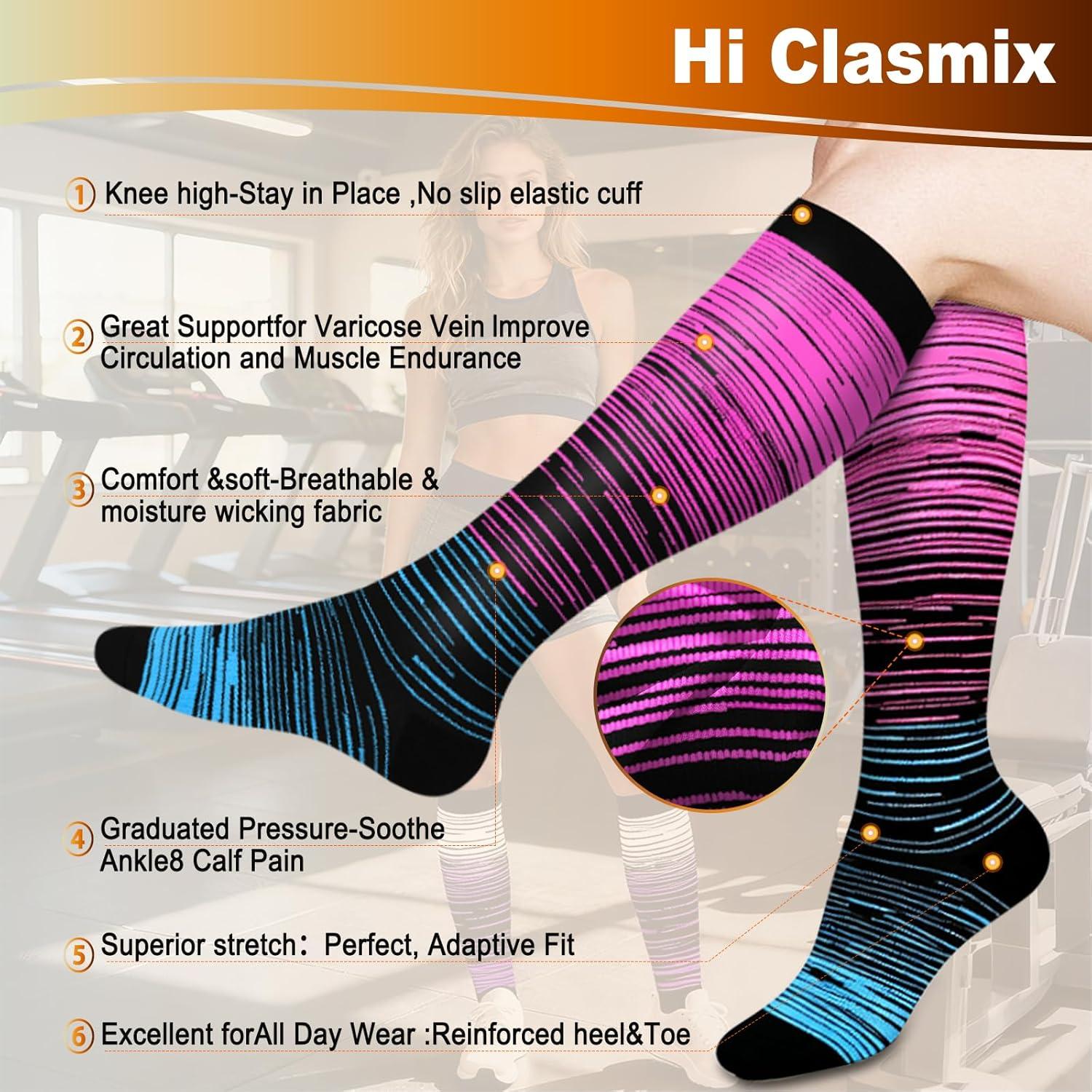 image:imageGraduated Compression Socks for WomenampMen 2030mmhg Knee High Socks Travel Hiking Running Stocking055 Pairs Multi Stripe 03