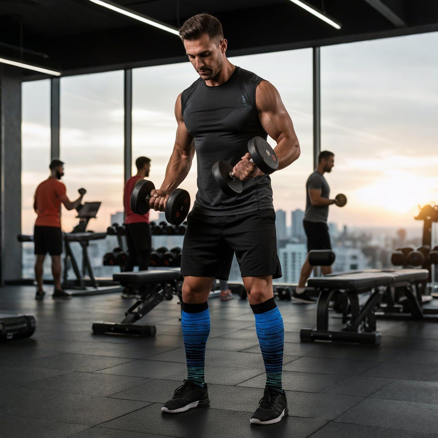 image:imageGraduated Compression Socks for WomenampMen 2030mmhg Knee High Socks Travel Hiking Running Stocking055 Pairs Multi Stripe 03