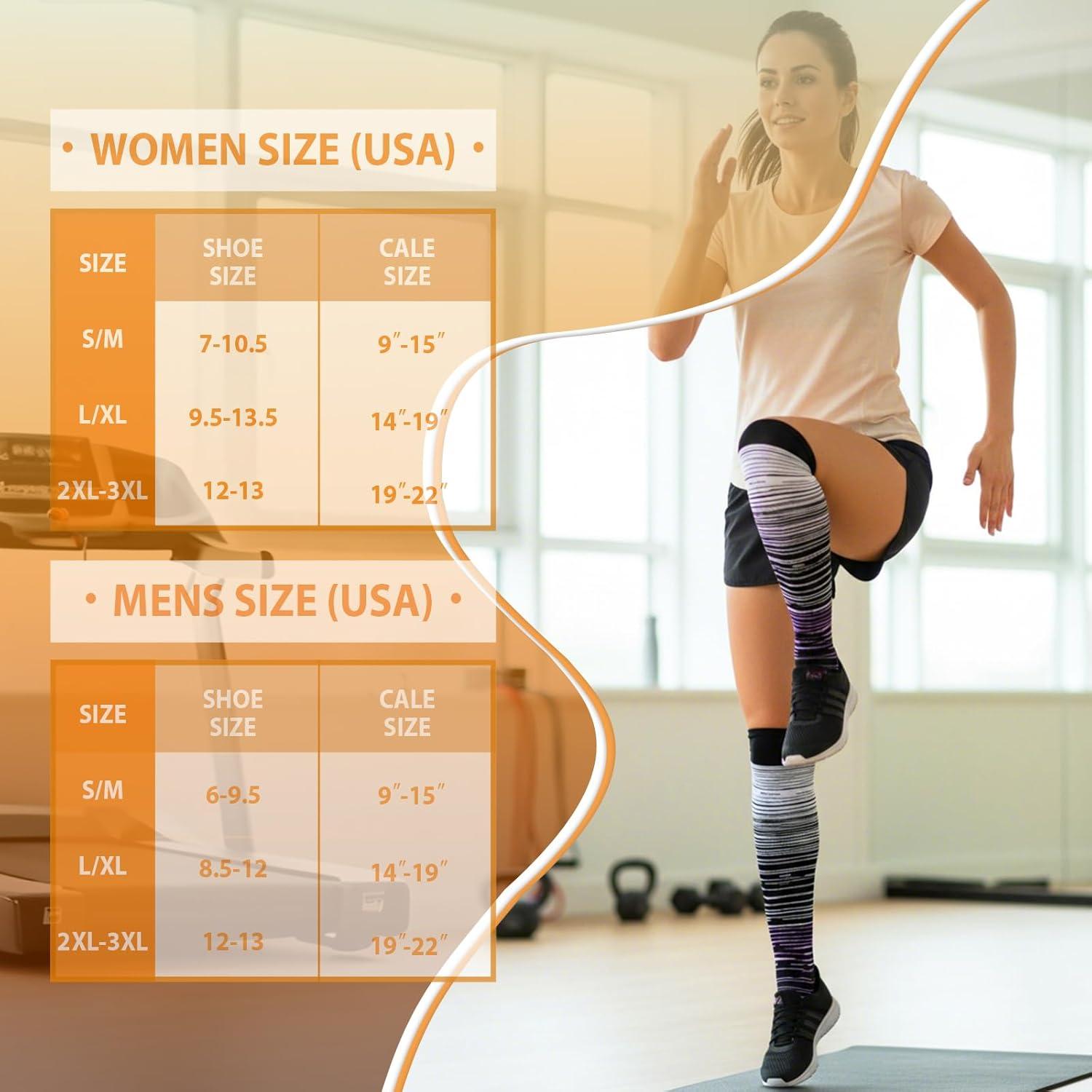 image:imageGraduated Compression Socks for WomenampMen 2030mmhg Knee High Socks Travel Hiking Running Stocking055 Pairs Multi Stripe 03