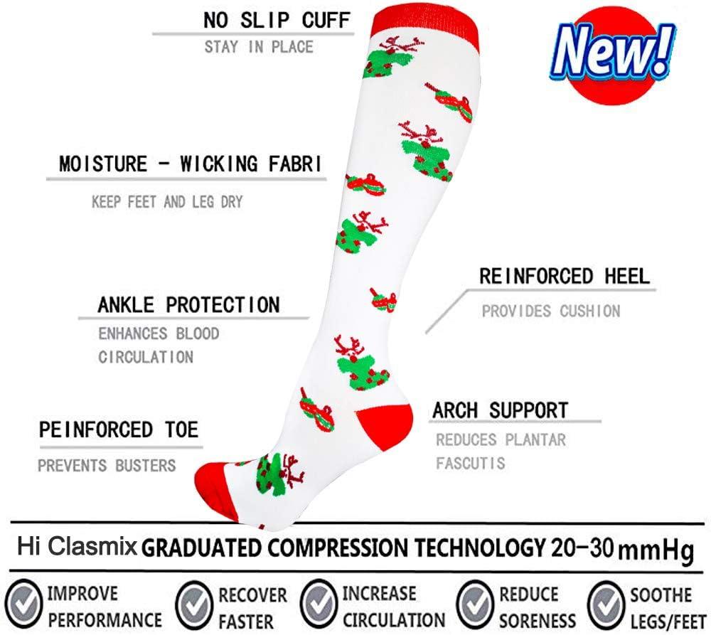 image:imageGraduated Compression Socks for WomenampMen 2030mmhg Knee High Socks Travel Hiking Running Stocking066 Pairs Christmas series