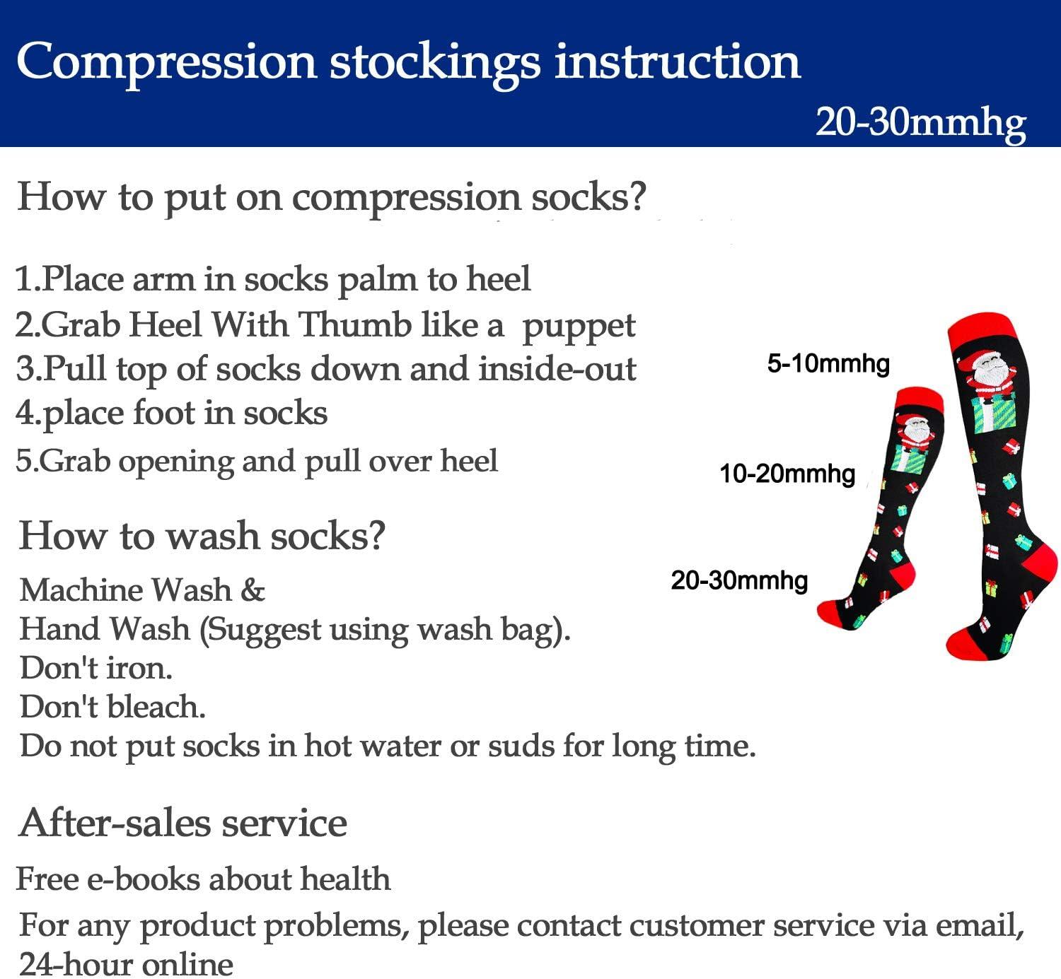 image:imageGraduated Compression Socks for WomenampMen 2030mmhg Knee High Socks Travel Hiking Running Stocking066 Pairs Christmas series