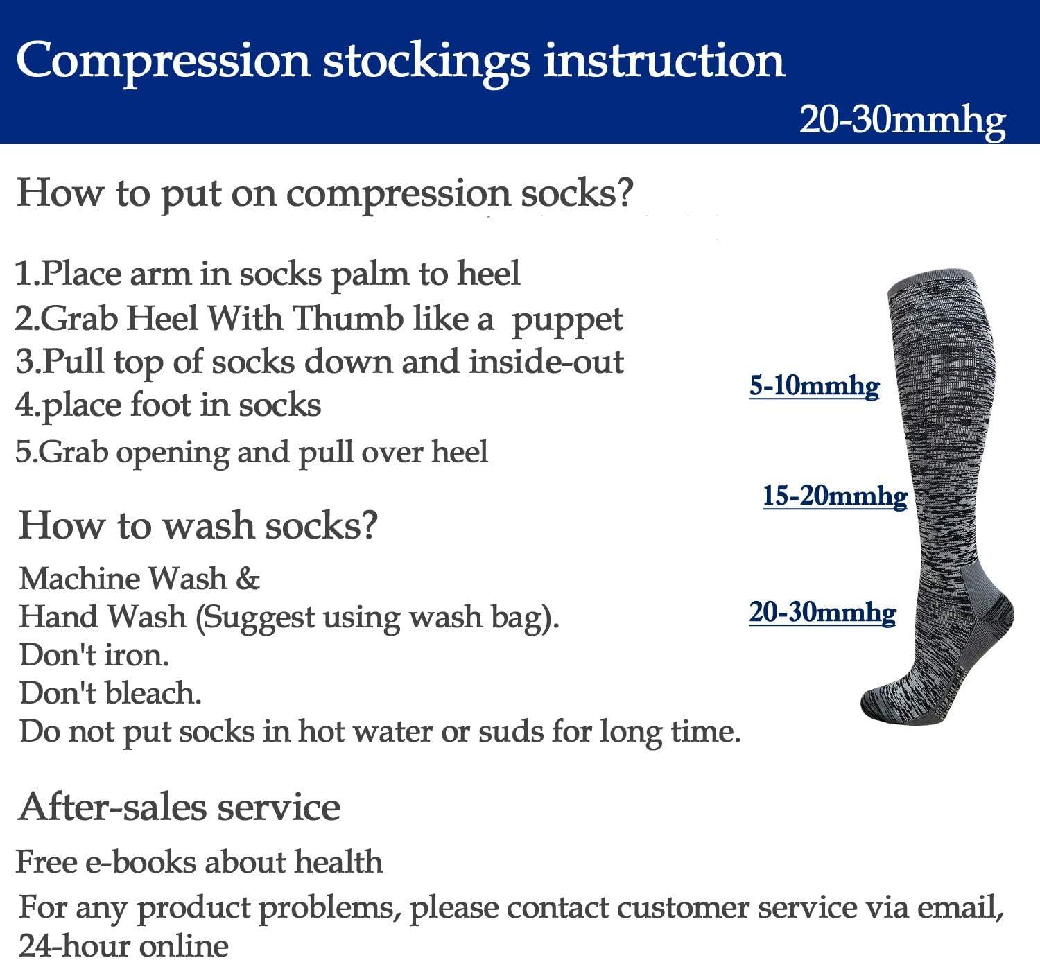 image:imageGraduated Compression Socks for WomenampMen 2030mmhg Knee High Socks Travel Hiking Running Stocking066 Pairs Multi Stripe04