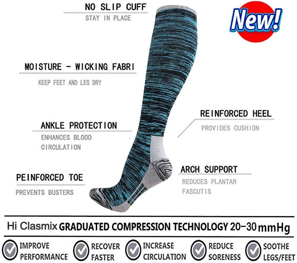 image:imageGraduated Compression Socks for WomenampMen 2030mmhg Knee High Socks Travel Hiking Running Stocking066 Pairs Multi Stripe04