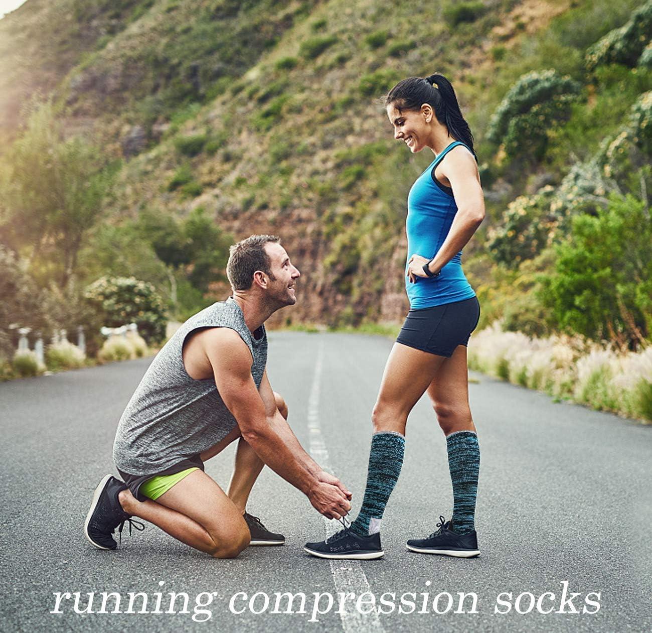 image:imageGraduated Compression Socks for WomenampMen 2030mmhg Knee High Socks Travel Hiking Running Stocking066 Pairs Multi Stripe04