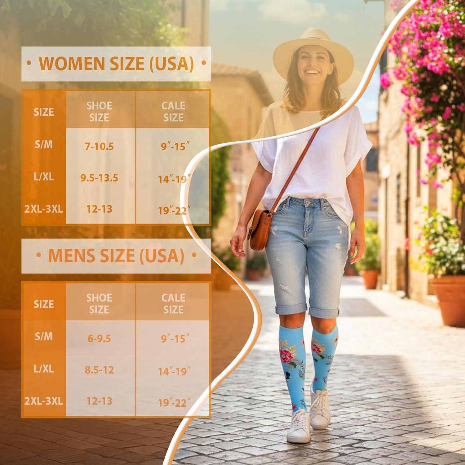 image:imageGraduated Compression Socks for WomenampMen 2030mmhg Knee High Socks Travel Hiking Running Stocking086 Pairs Flower Series 01