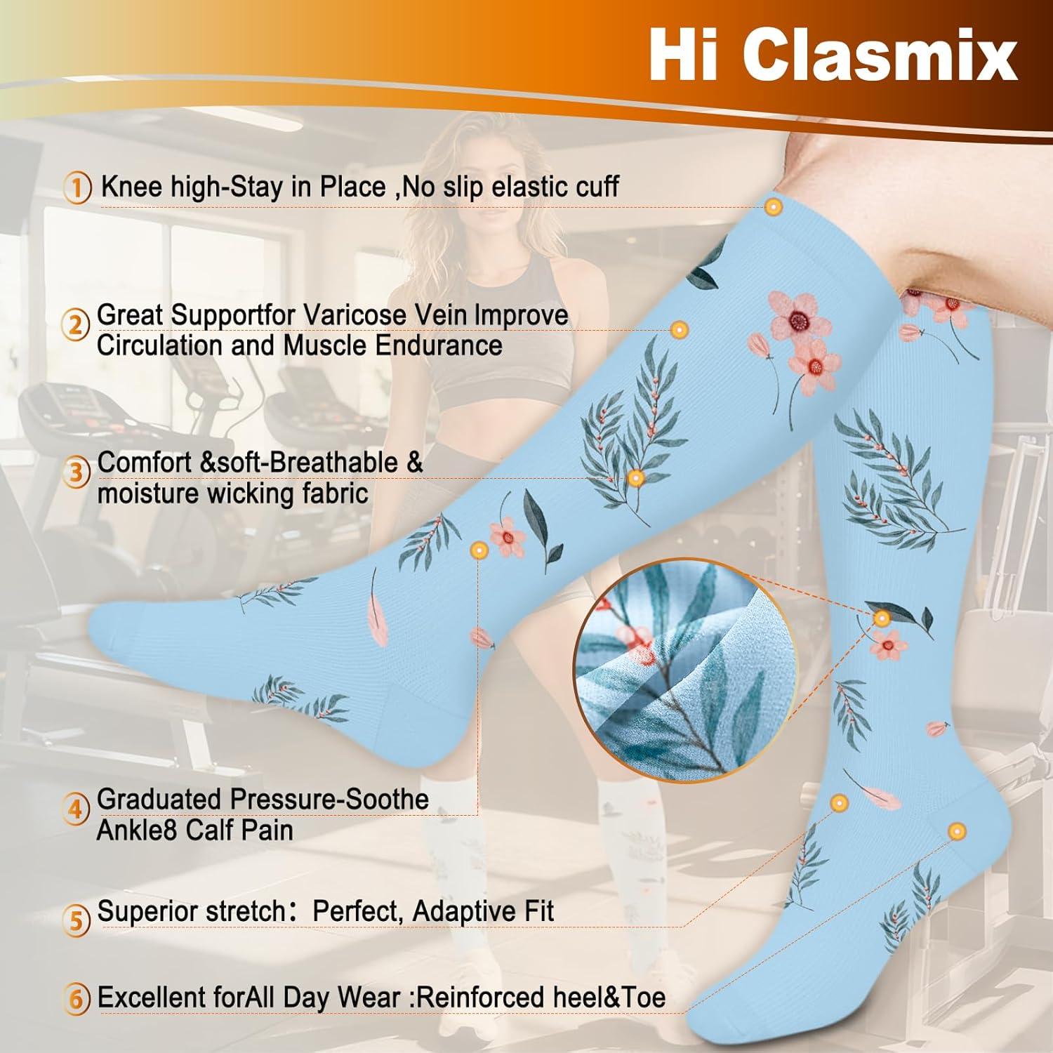 image:imageGraduated Compression Socks for WomenampMen 2030mmhg Knee High Socks Travel Hiking Running Stocking086 Pairs Flower Series 01
