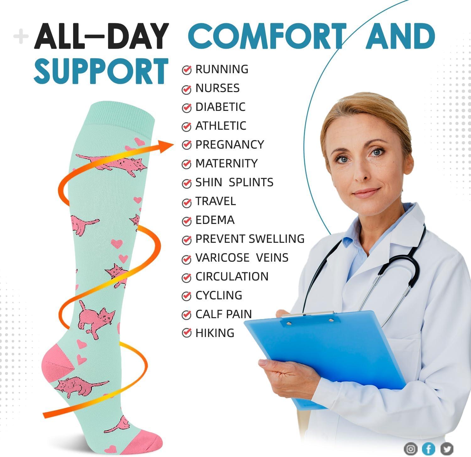 image:imageGraduated Compression Socks for WomenampMen 2030mmhg Knee High Socks Travel Hiking Running Stocking126 Pairs Animal Series01