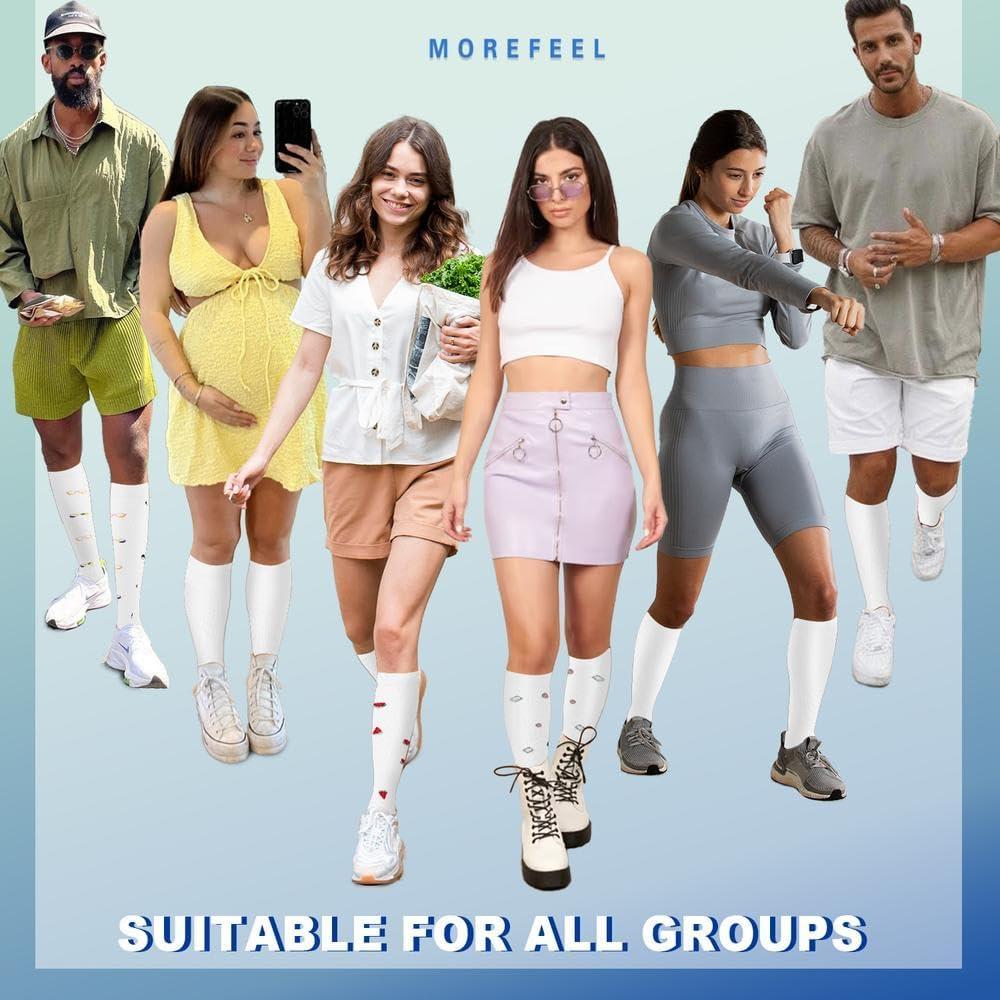 image:imageGraduated Compression Socks for WomenampMen 2030mmhg Knee High Socks Travel Hiking Running Stocking156 Pairs White Cartoon