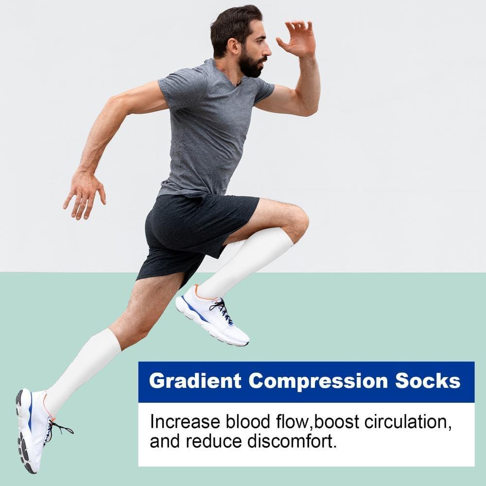 image:imageGraduated Compression Socks for WomenampMen 2030mmhg Knee High Socks Travel Hiking Running Stocking156 Pairs White Cartoon