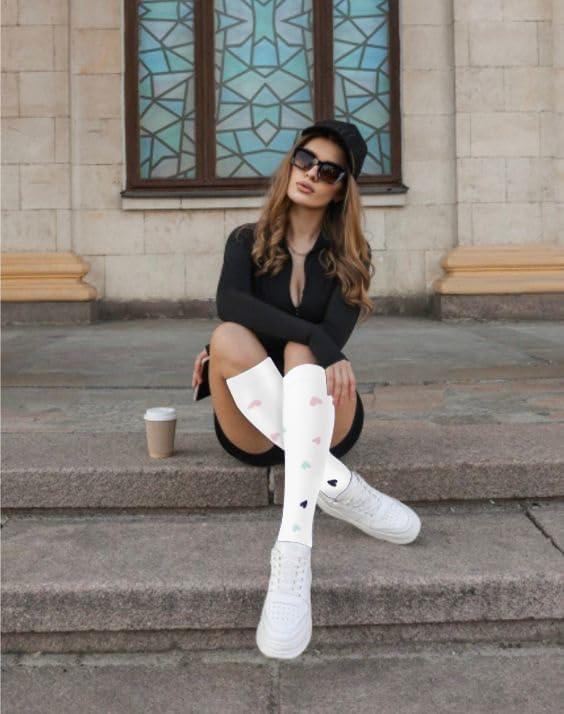 image:imageGraduated Compression Socks for WomenampMen 2030mmhg Knee High Socks Travel Hiking Running Stocking156 Pairs White Cartoon