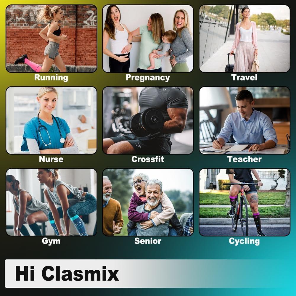 image:imageGraduated Compression Socks for WomenampMen 2030mmhg Knee High Socks Travel Hiking Running Stocking156 Pairs White Cartoon
