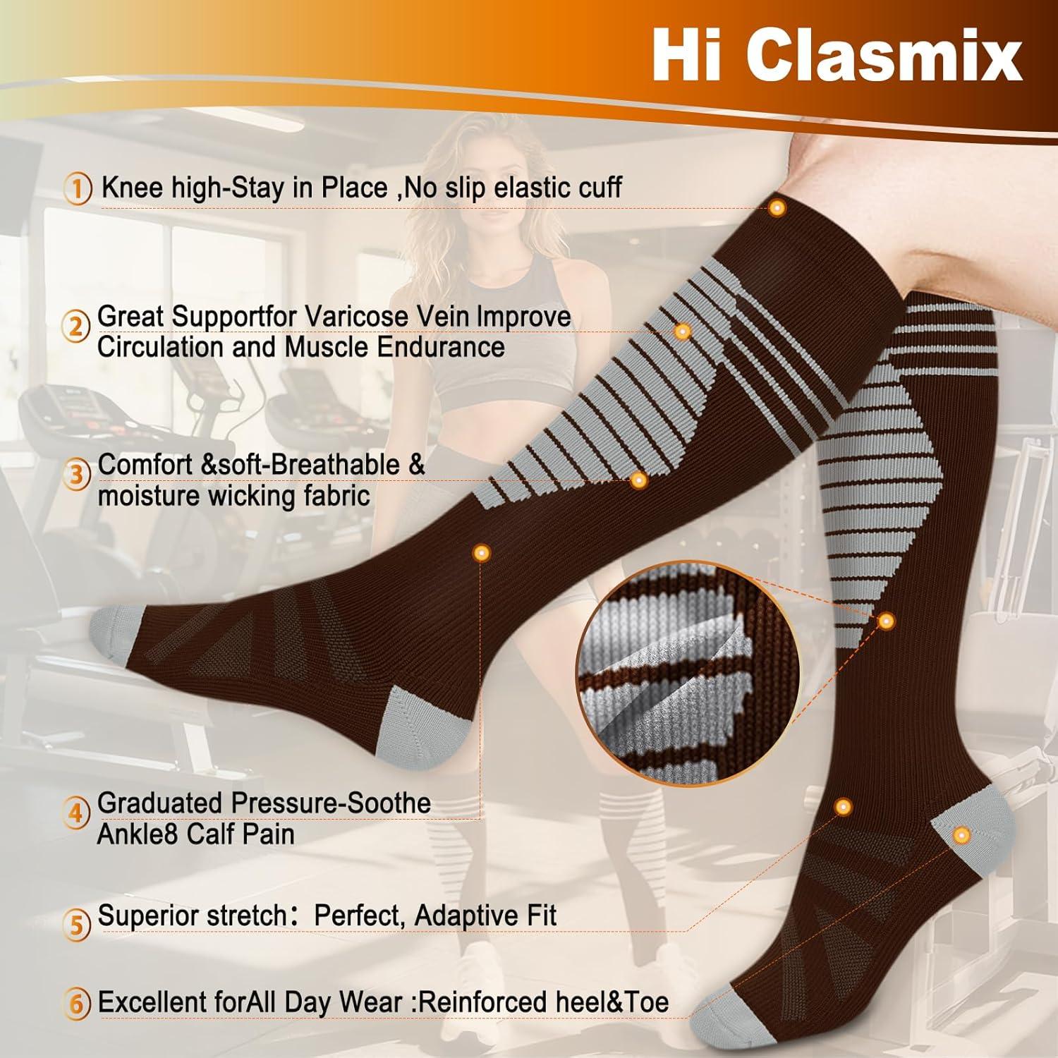 image:imageGraduated Compression Socks for WomenampMen 2030mmhg Knee High Socks Travel Hiking Running StockingMulti05