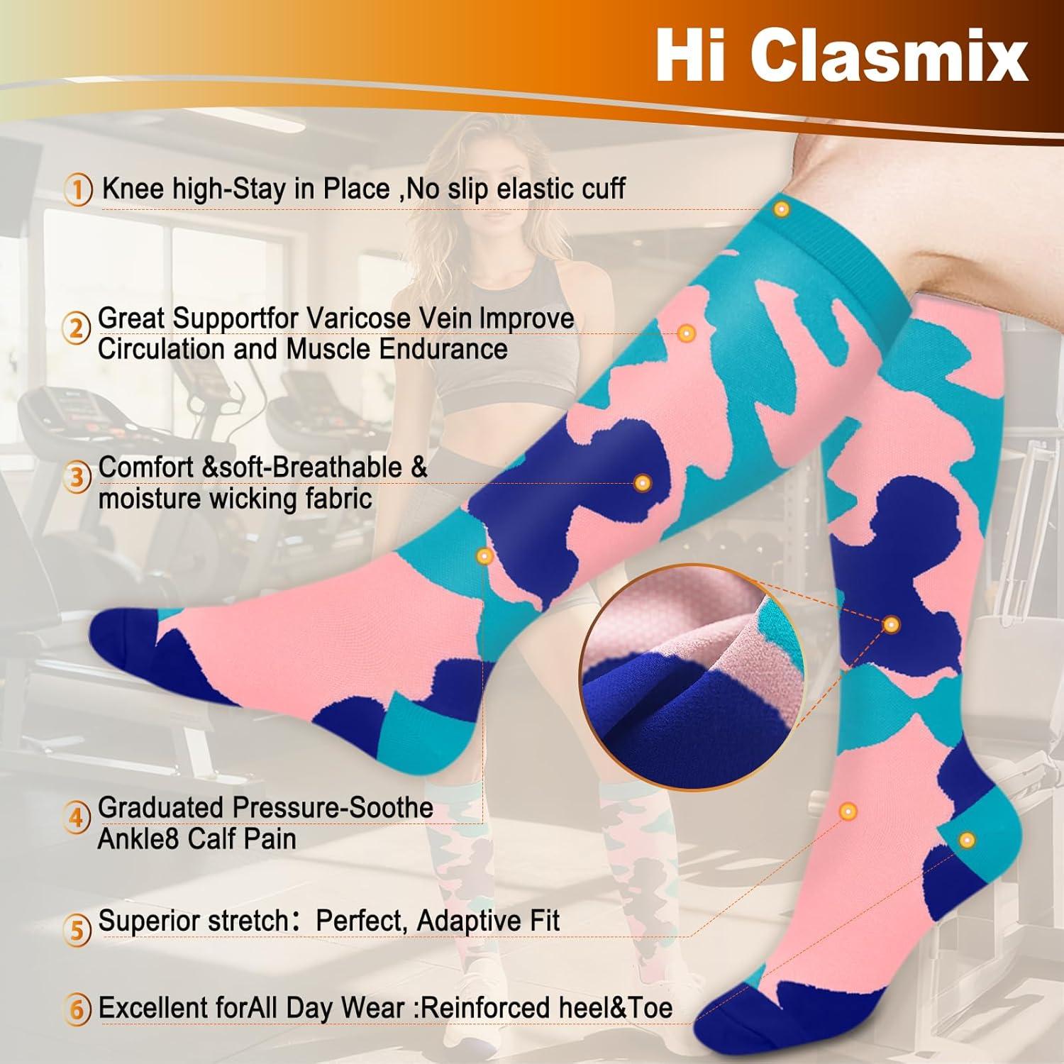 image:imageGraduated Compression Socks for WomenampMen 2030mmhg Knee High Socks Travel Hiking Running StockingMulti06