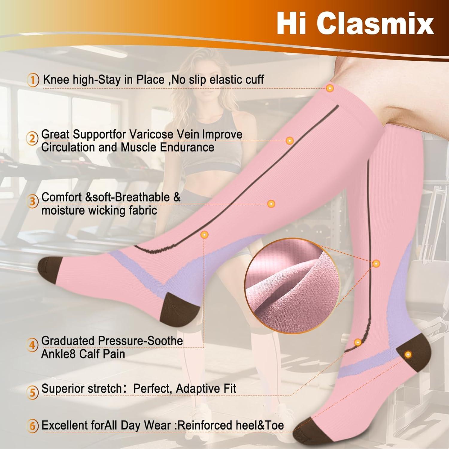 image:imageGraduated Compression Socks for WomenampMen 2030mmhg Knee High Socks Travel Hiking Running StockingMulti1