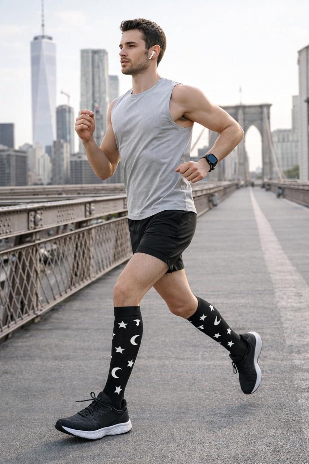 image:imageGraduated Compression Socks for WomenampMen 2030mmhg Knee High Socks Travel Hiking Running StockingMulti2