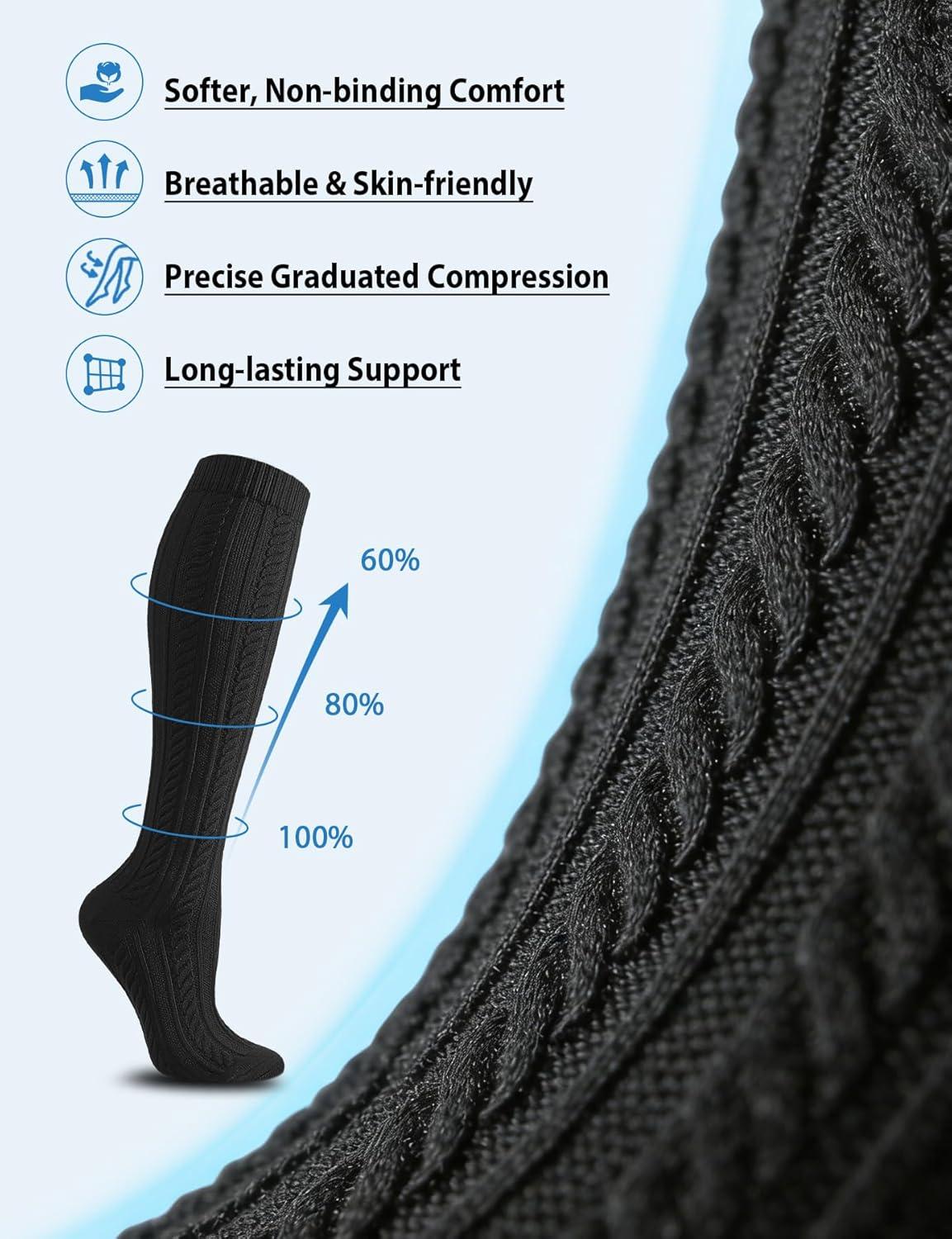 image:imageGraduated Compression Socks for WomenampMen 2030mmhg Knee High Socks Travel Hiking Running StockingMulti3