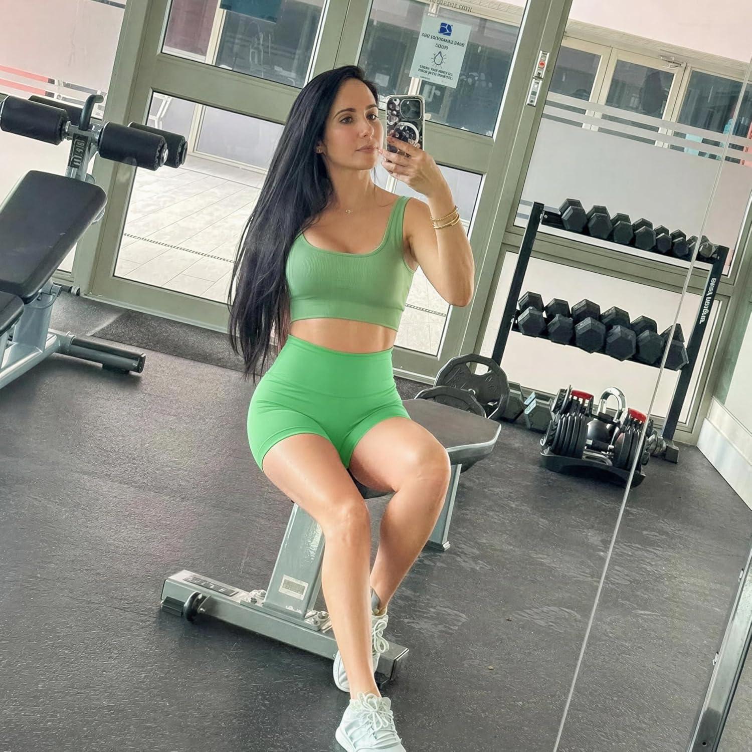 image:imageWomens 35 High Waisted Biker Shorts Spandex Yoga Workout Cycling Volleyball Dance Athletic Booty Shorts15urban Green