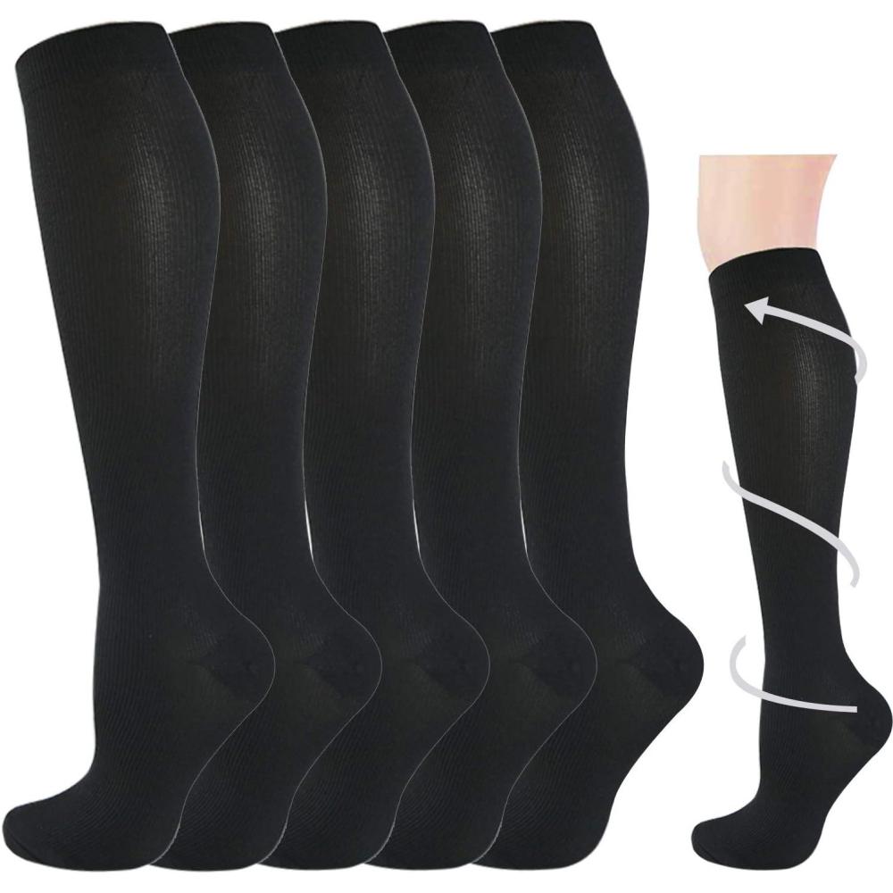 image:imageGraduated Compression Socks for WomenampMen 2030mmhg Knee High Socks Travel Hiking Running Stocking015 Pairs Black