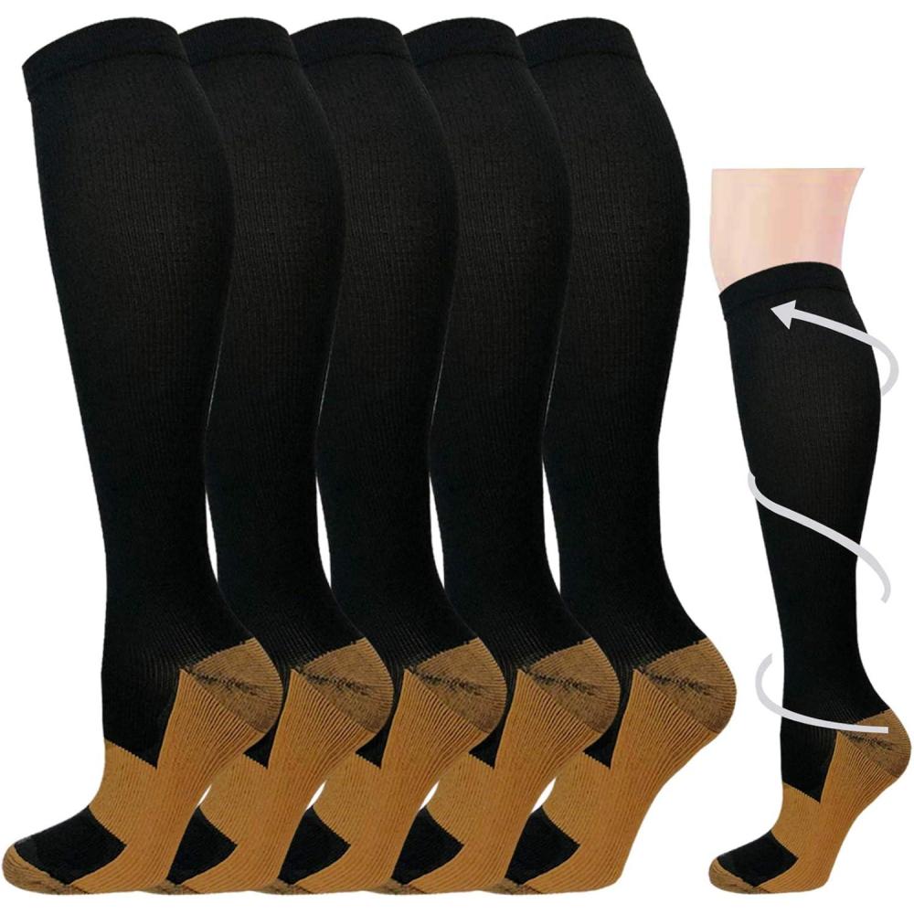 image:imageGraduated Compression Socks for WomenampMen 2030mmhg Knee High Socks Travel Hiking Running Stocking035 Pairs Black Copper