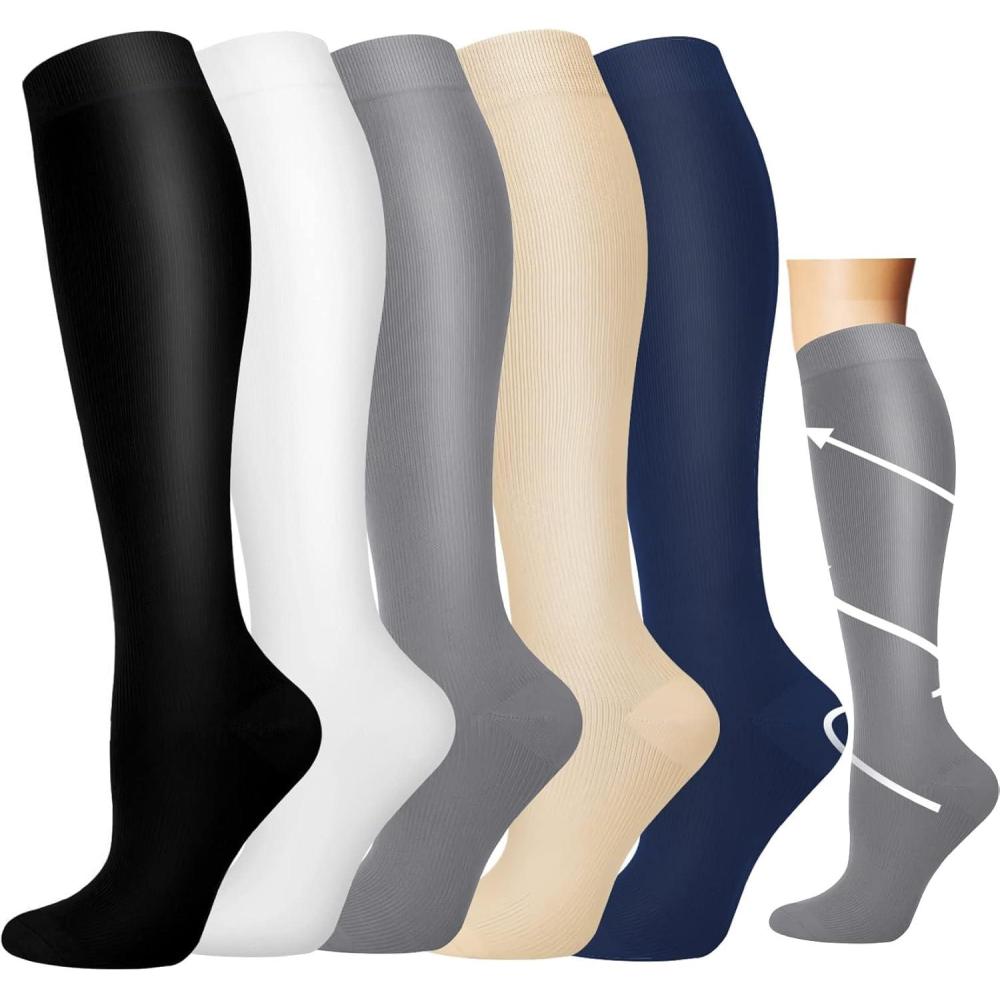 image:imageGraduated Compression Socks for WomenampMen 2030mmhg Knee High Socks Travel Hiking Running Stocking045 Pairs Multi Solid 01