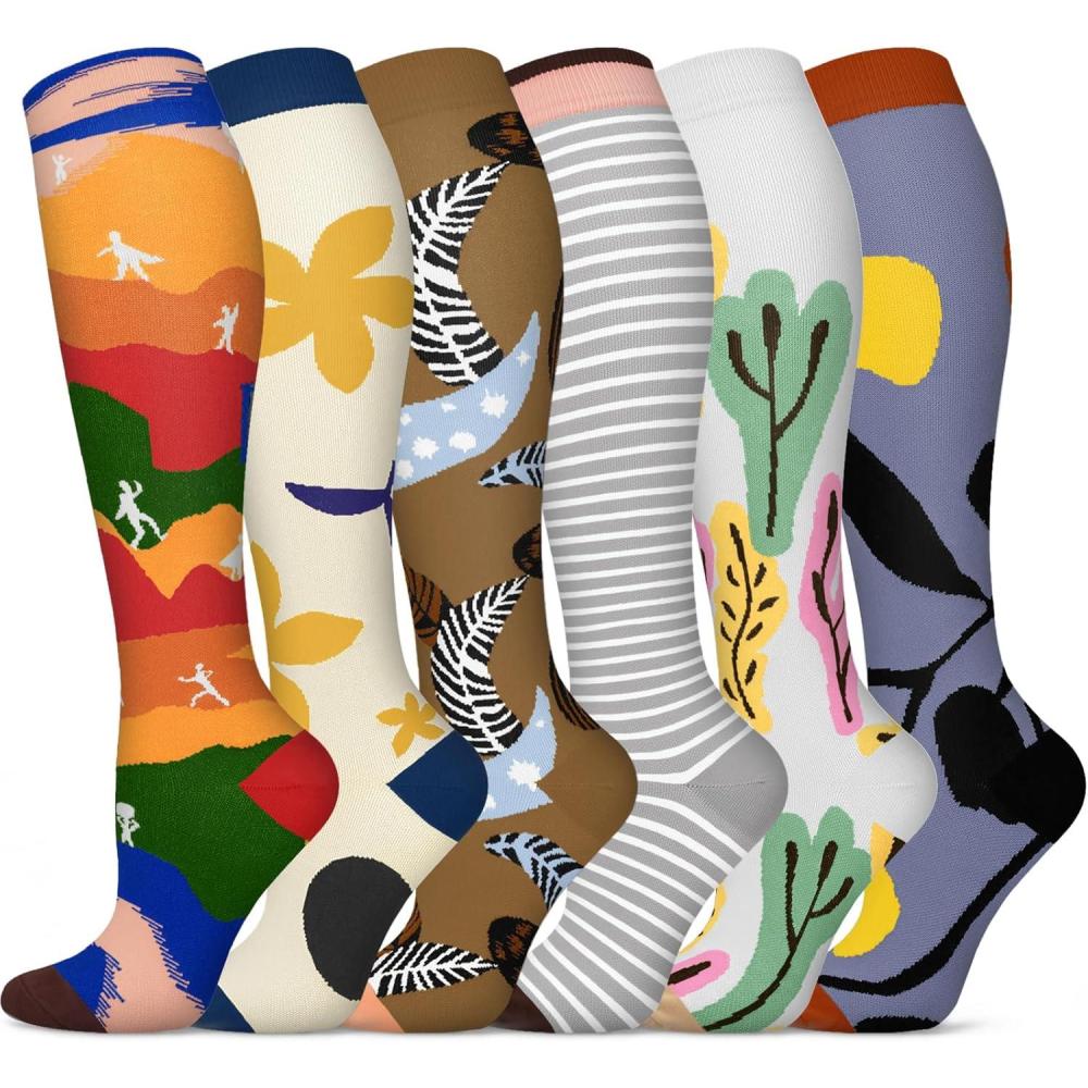 image:imageGraduated Compression Socks for WomenampMen 2030mmhg Knee High Socks Travel Hiking Running Stocking106 Pairs Oil Painting Series
