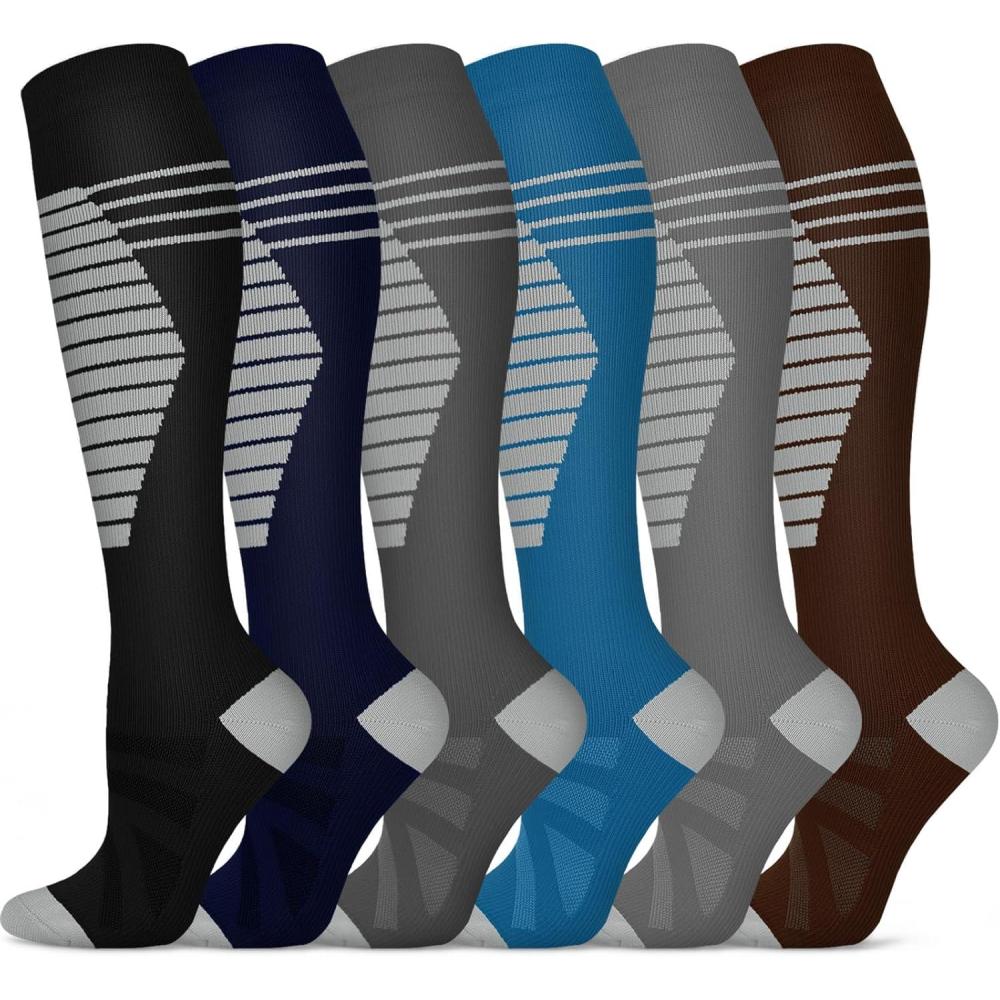 image:imageGraduated Compression Socks for WomenampMen 2030mmhg Knee High Socks Travel Hiking Running StockingMulti05