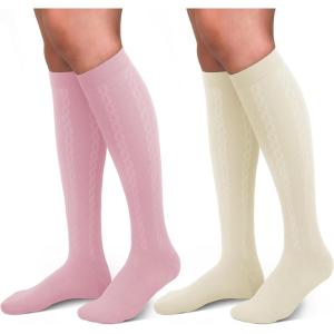 30-40mmHg Medical Graduated Compression Socks for Women&Men Circulation-Compression Stockings-Knee High Socks for Support,Hiking,Running(3-2 Pack Pink  Beige)