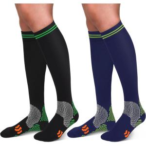 30-40mmHg Medical Graduated Compression Socks for Women&Men Circulation-Compression Stockings-Knee High Socks for Support,Hiking,Running(5-2 Pack Polka Dots Black  Navy)
