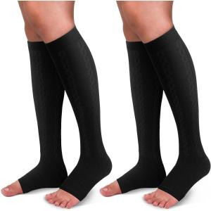 30-40mmHg Medical Graduated Compression Socks for Women&Men Circulation-Compression Stockings-Knee High Socks for Support,Hiking,Running(6-2 Pack Open Toe Black)