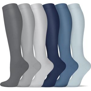 Graduated Compression Socks for Women&Men 20-30mmhg Knee High Socks Travel Hiking Running Stocking(06-5 Pairs Multi Solid 01)