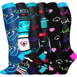Graduated Compression Socks for Women&Men 20-30mmhg Knee High Socks Travel Hiking Running Stocking(09-6 Pairs Medical Series)