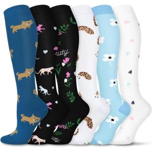 Graduated Compression Socks for Women&Men 20-30mmhg Knee High Socks Travel Hiking Running Stocking(12-6 Pairs Animal Series02)