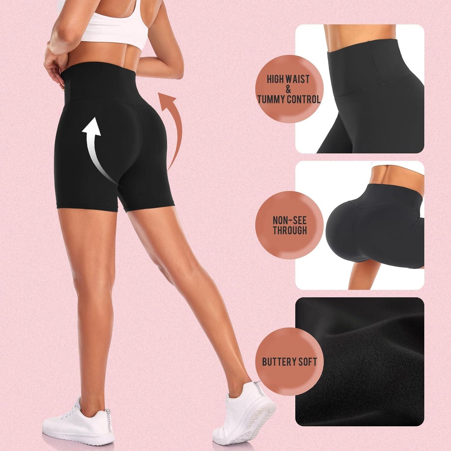 image:imageHi Clasmix 2 Pack Biker Shorts for Women5 Tummy Control Fitness Athletic Workout Running Yoga Gym ShortsBlackGrey