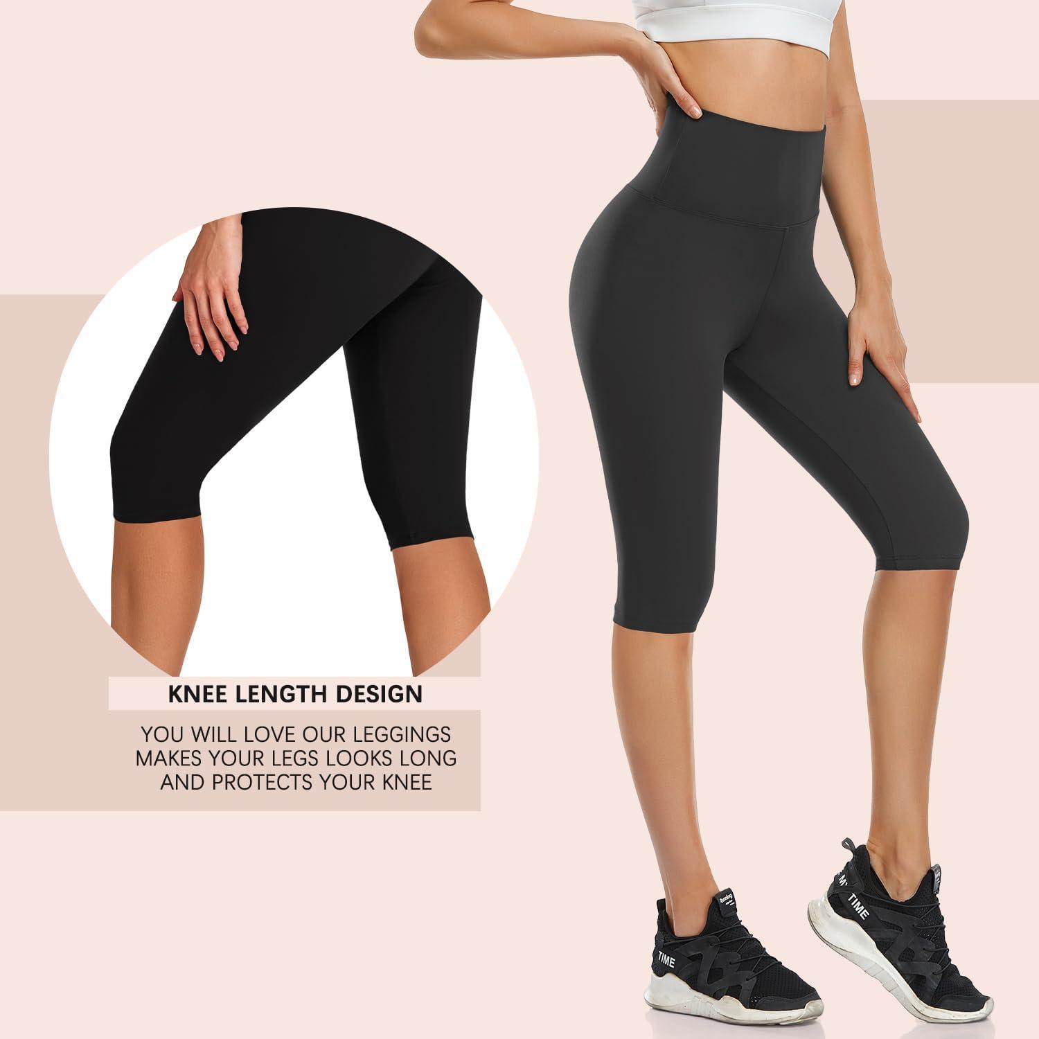image:imageHigh Waisted 3 Pack Womens Capri Pants Knee Length Yoga Shorts Biker Workout Leggings for WomenSummer ActivewearBlackWhiteLight Grey
