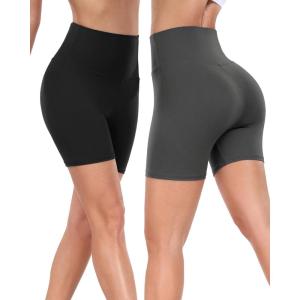 Hi Clasmix 2 Pack Biker Shorts for Women-5″ Tummy Control Fitness Athletic Workout Running Yoga Gym Shorts(Black/Grey)