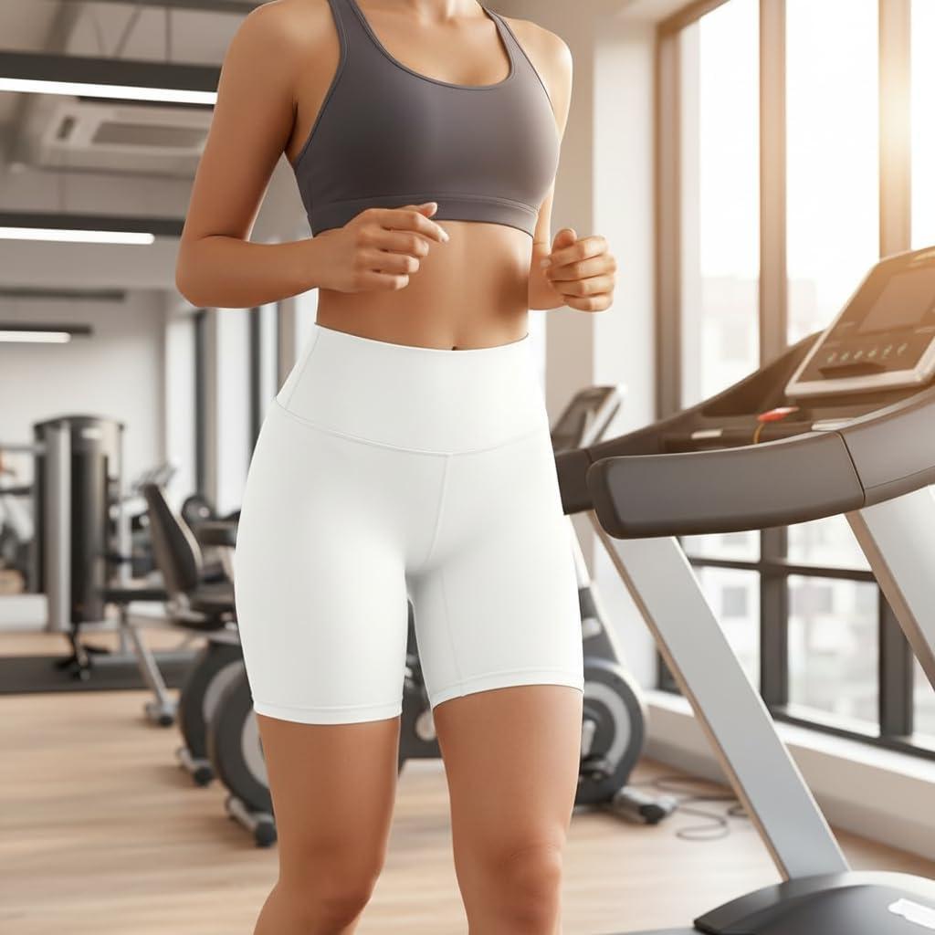 image:imageHigh Waisted Workout Biker Shorts for Women5 Tummy Control Athletic Running Gym Yoga Spandex Shorts01white
