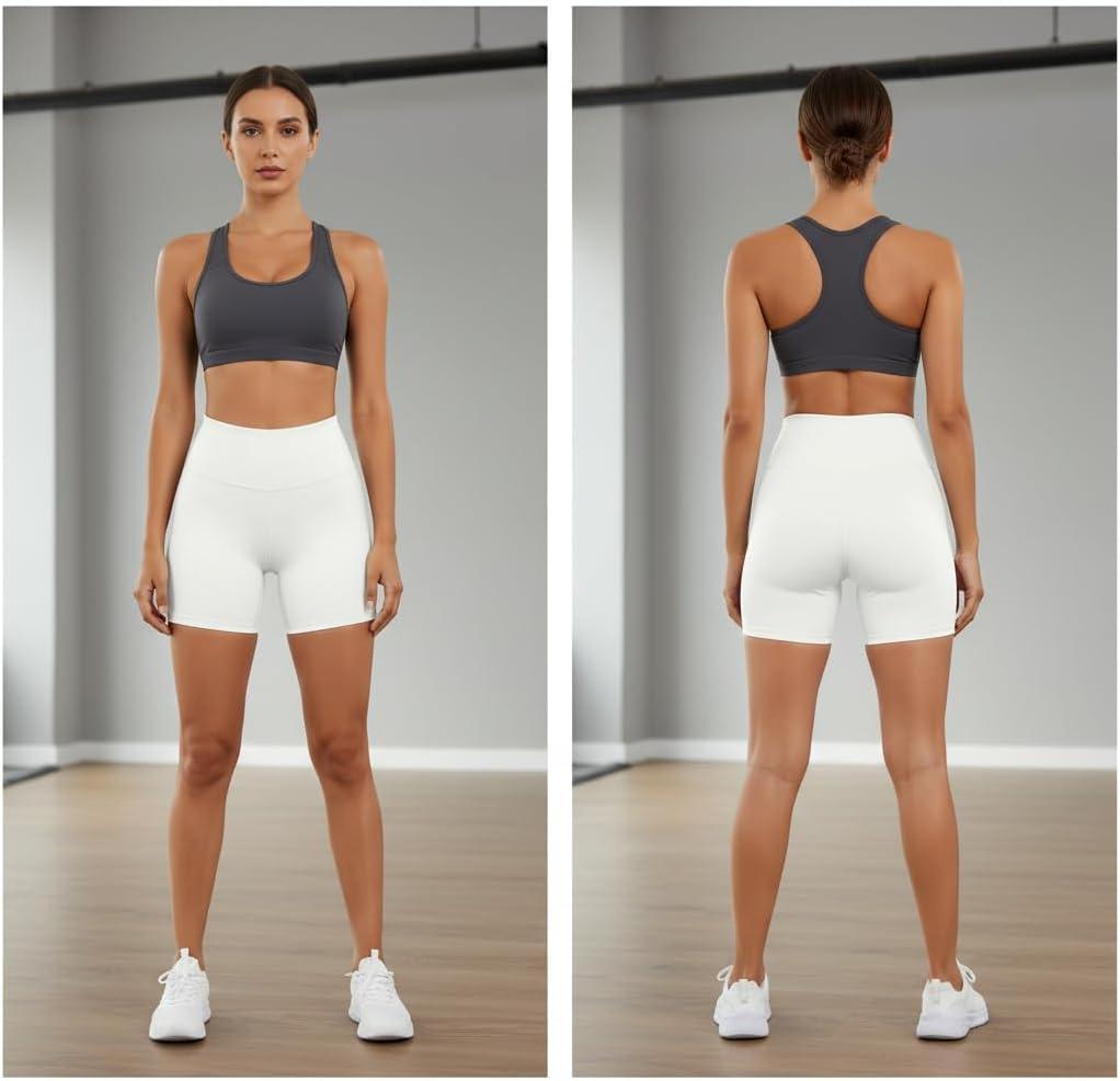 image:imageHigh Waisted Workout Biker Shorts for Women5 Tummy Control Athletic Running Gym Yoga Spandex Shorts01white