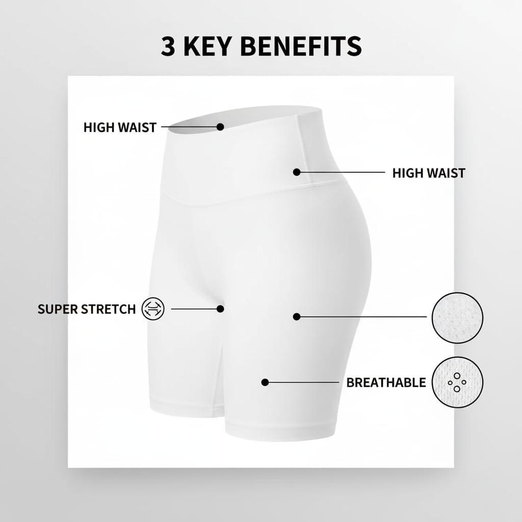 image:imageHigh Waisted Workout Biker Shorts for Women5 Tummy Control Athletic Running Gym Yoga Spandex Shorts01white