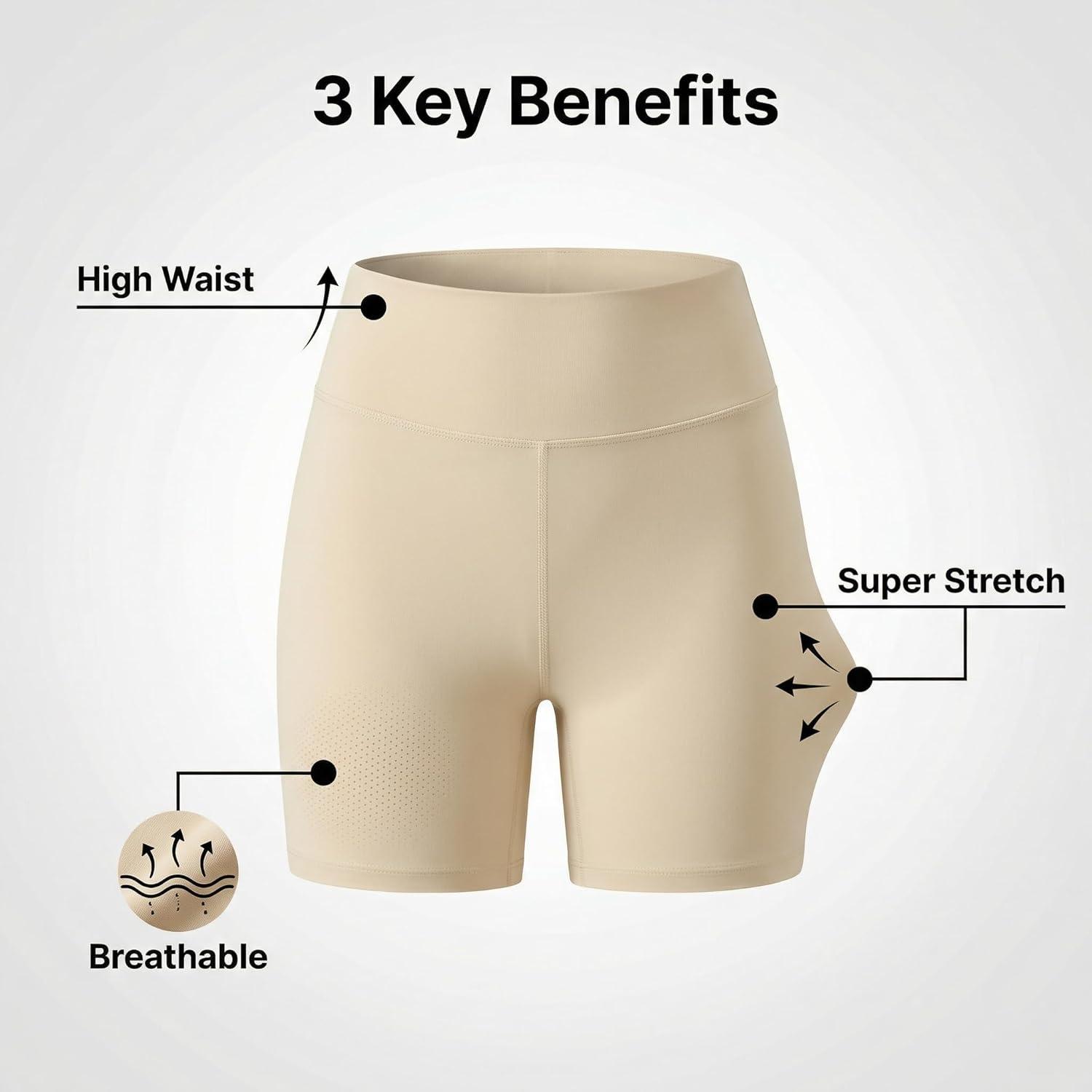 image:imageHigh Waisted Workout Biker Shorts for Women5 Tummy Control Athletic Running Gym Yoga Spandex Shorts02beige